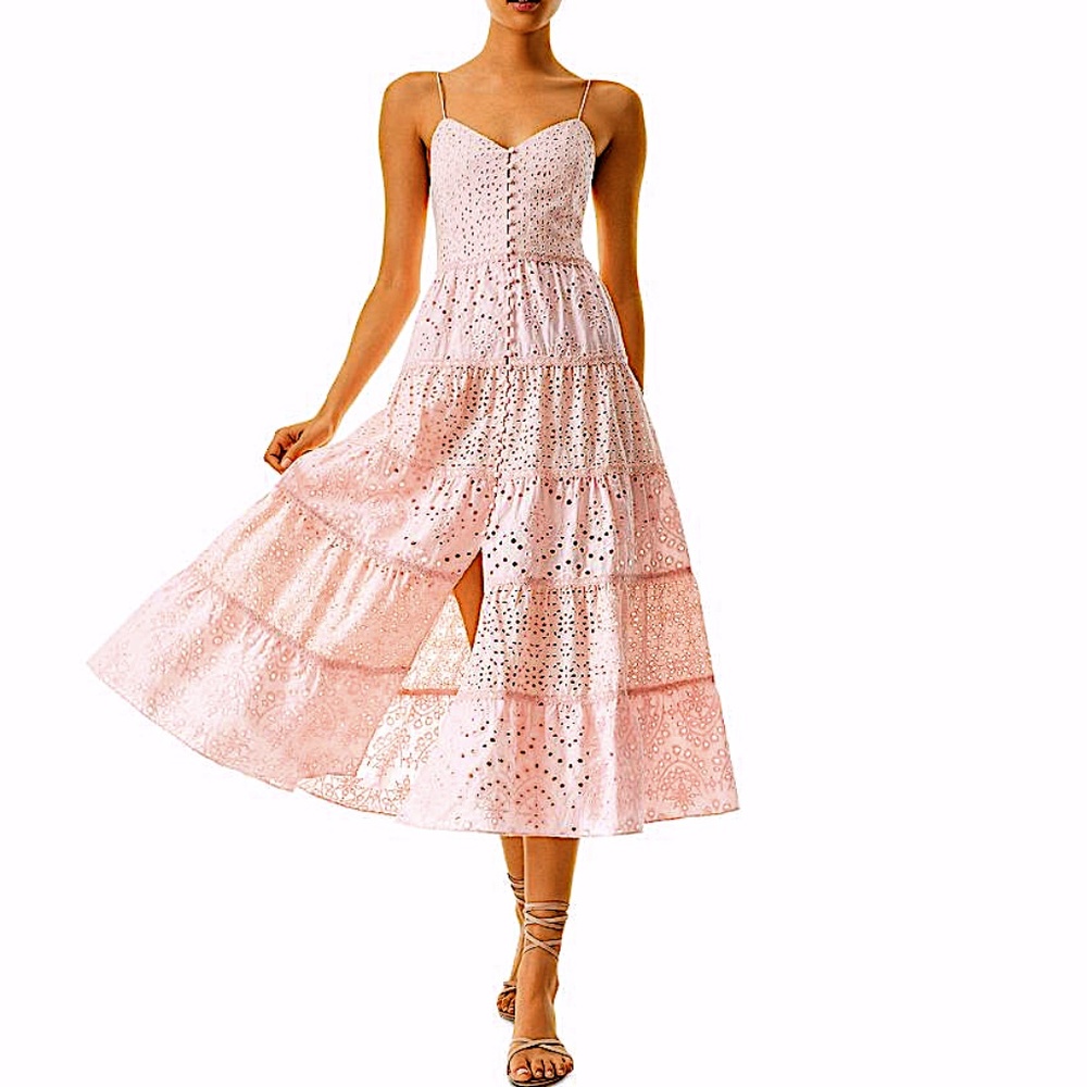 Alice and Olivia Shanti Eyelet Tiered Midi Dress